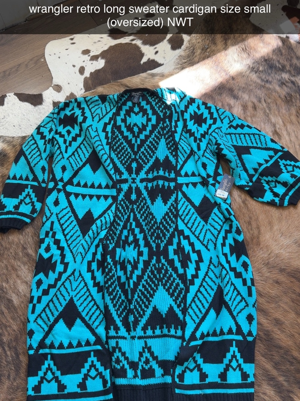 Wrangler Turquoise & Black Aztec Open Cardigan